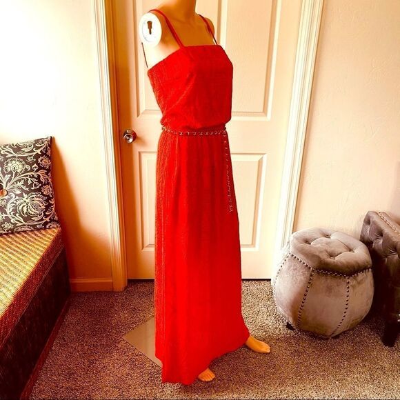 NWT Cache Red Lace Brocade Belted Maxi Dress SMALL - Picture 3 of 16